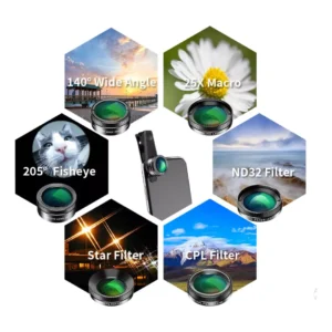 Apexel Kit Lentes 6 En 1 Fish Eye Wide Angle Macro + Filtros - Imagen 4