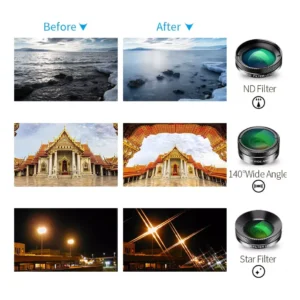 Apexel Kit Lentes 6 En 1 Fish Eye Wide Angle Macro + Filtros - Imagen 5