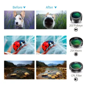 Apexel Kit Lentes 6 En 1 Fish Eye Wide Angle Macro + Filtros - Imagen 6